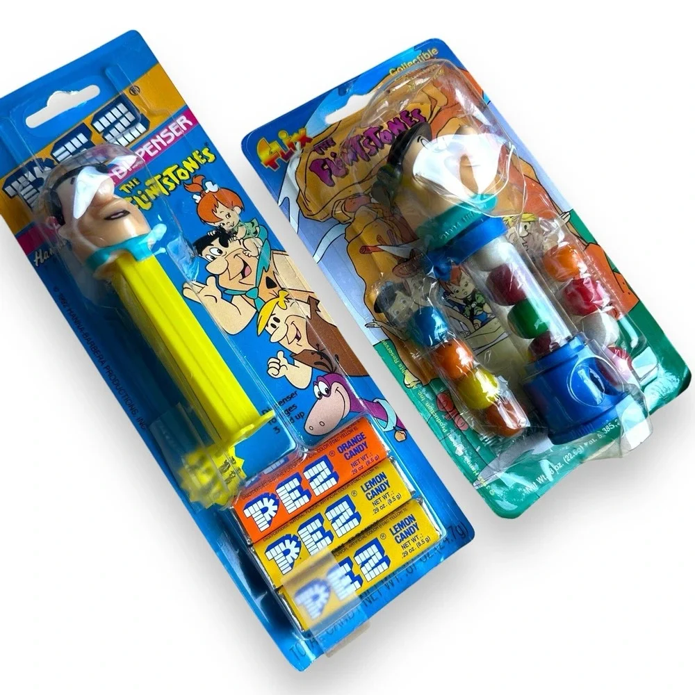 Vintage The Flinstones PEZ Dispenser & Collectible Flix‎ Gumball Machine Lot (2)